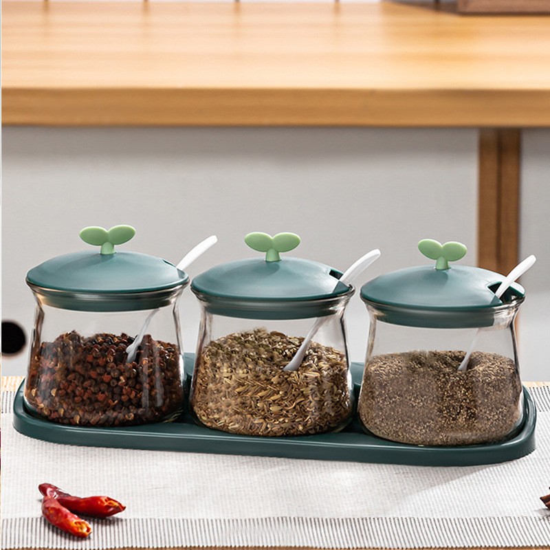 Tiga potong Kaca Spice Jar Set